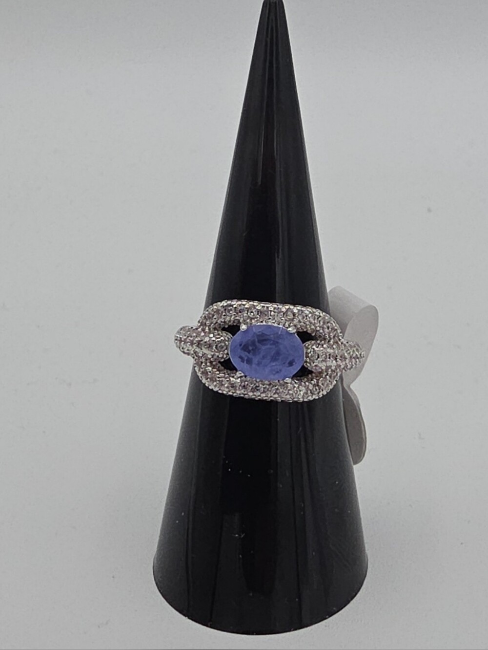 BP  Silver Ring with Blue Sapphire-Cut Center Stone